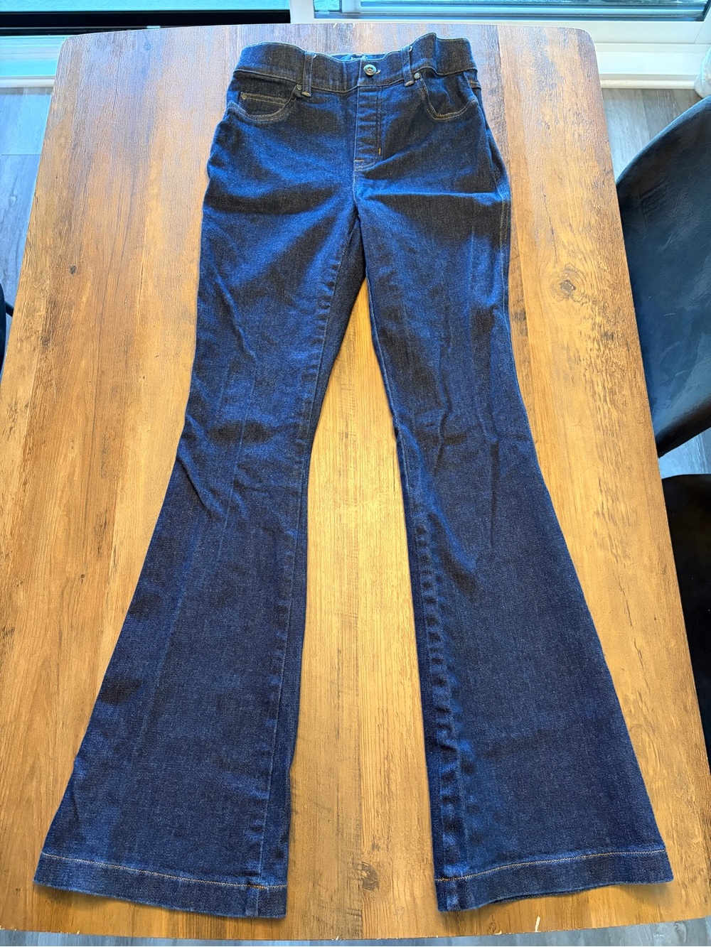 SPANX Dark Blue Flare Jeans - High-Rise Wide Leg